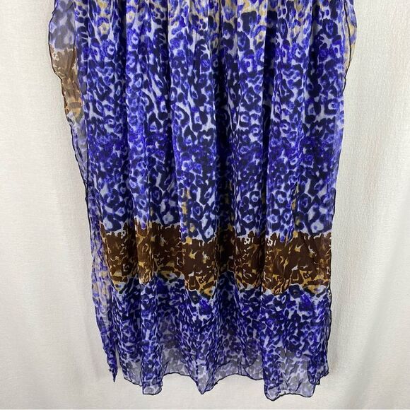 California Woman Blue Brown Leopard Animal Print Sleeveless Summer Dress L - Picture 4 of 9